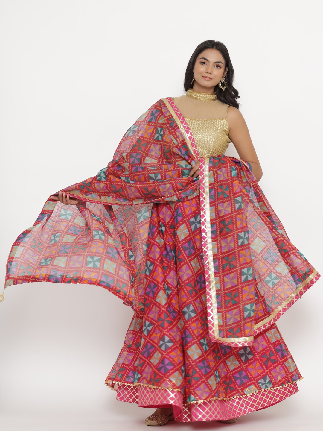 

Kesarya Embroidered Cotton Ready to Wear Lehenga & Unstitched Blouse With Dupatta, Maroon
