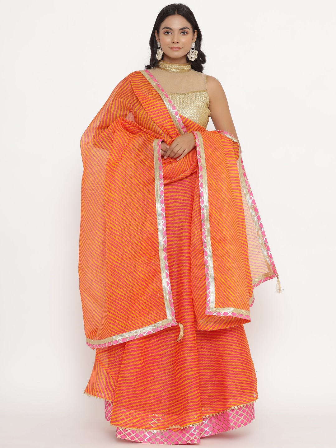 

Kesarya Embellished Ready to Wear Lehenga & Unstitched Blouse With Dupatta, Orange