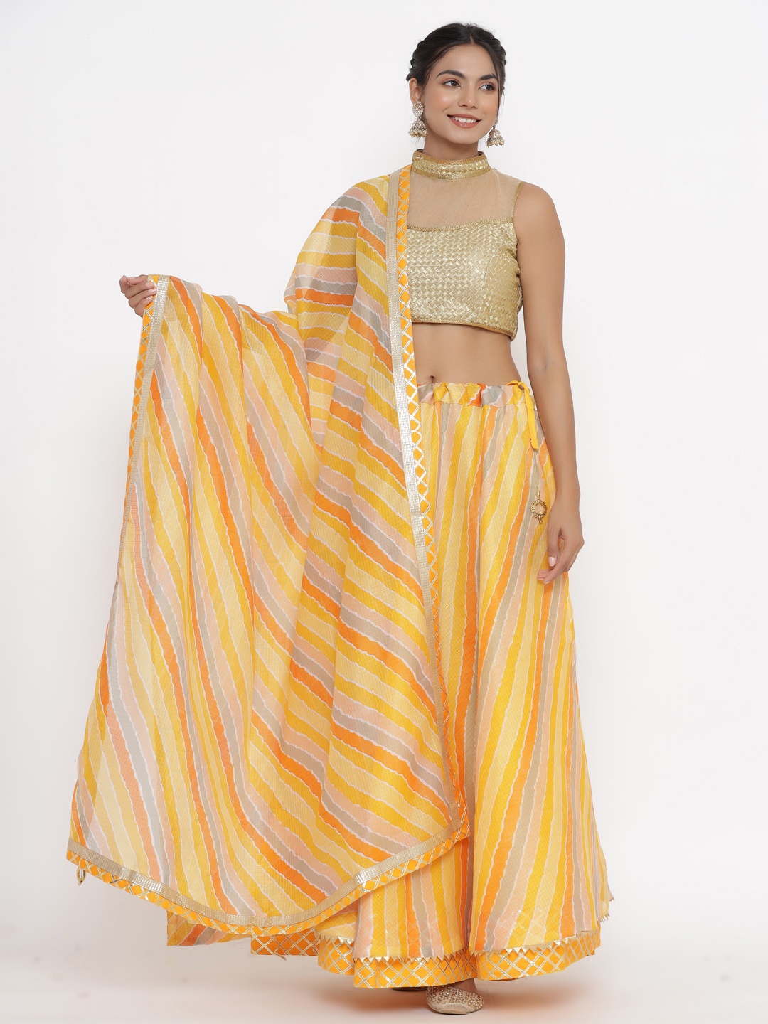

Kesarya Printed Ready to Wear Lehenga & Unstitched Blouse With Dupatta, Yellow