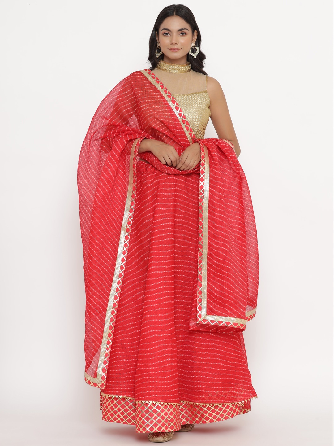 

Kesarya Printed Ready to Wear Lehenga & Unstitched Blouse With Dupatta, Red