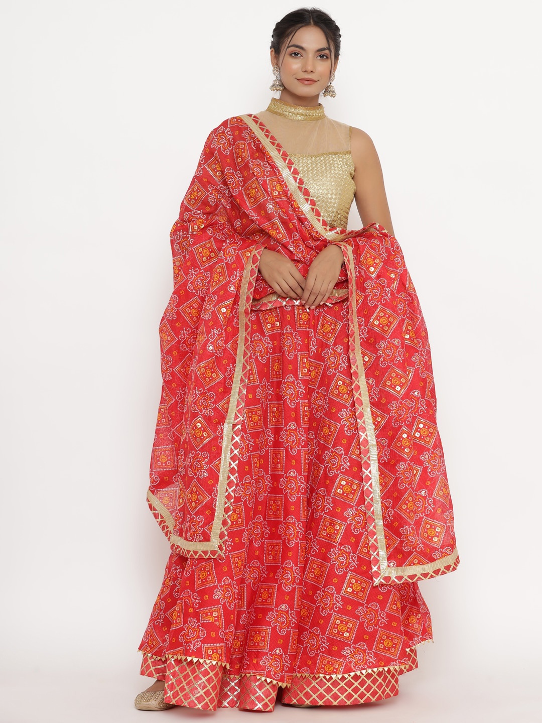 

Kesarya Embroidered Ready to Wear Lehenga & Unstitched Blouse With Dupatta, Red