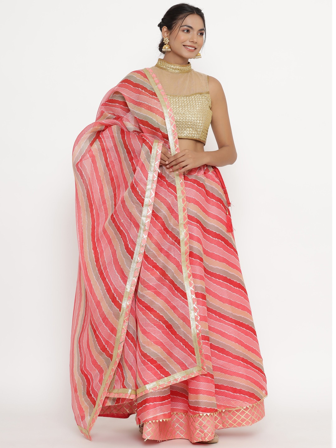 

Kesarya Embellished Ready to Wear Lehenga & Unstitched Blouse With Dupatta, Peach