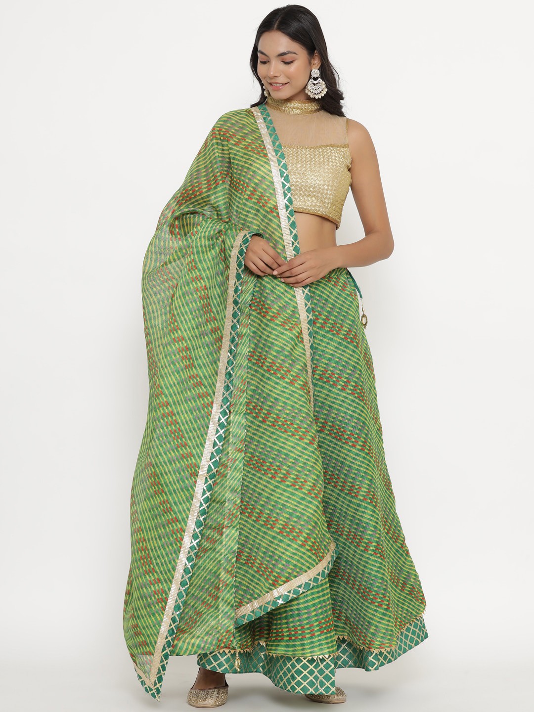 

Kesarya Embellished Ready to Wear Lehenga & Unstitched Blouse With Dupatta, Green