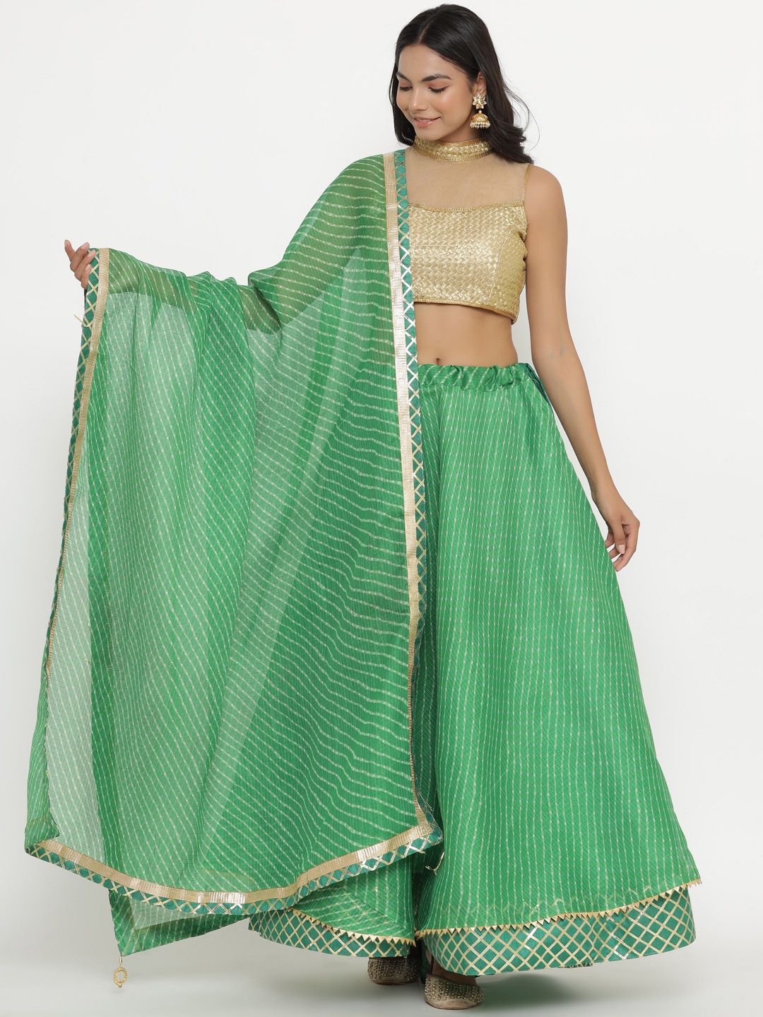 

Kesarya Printed Ready to Wear Lehenga & Unstitched Blouse With Dupatta, Green