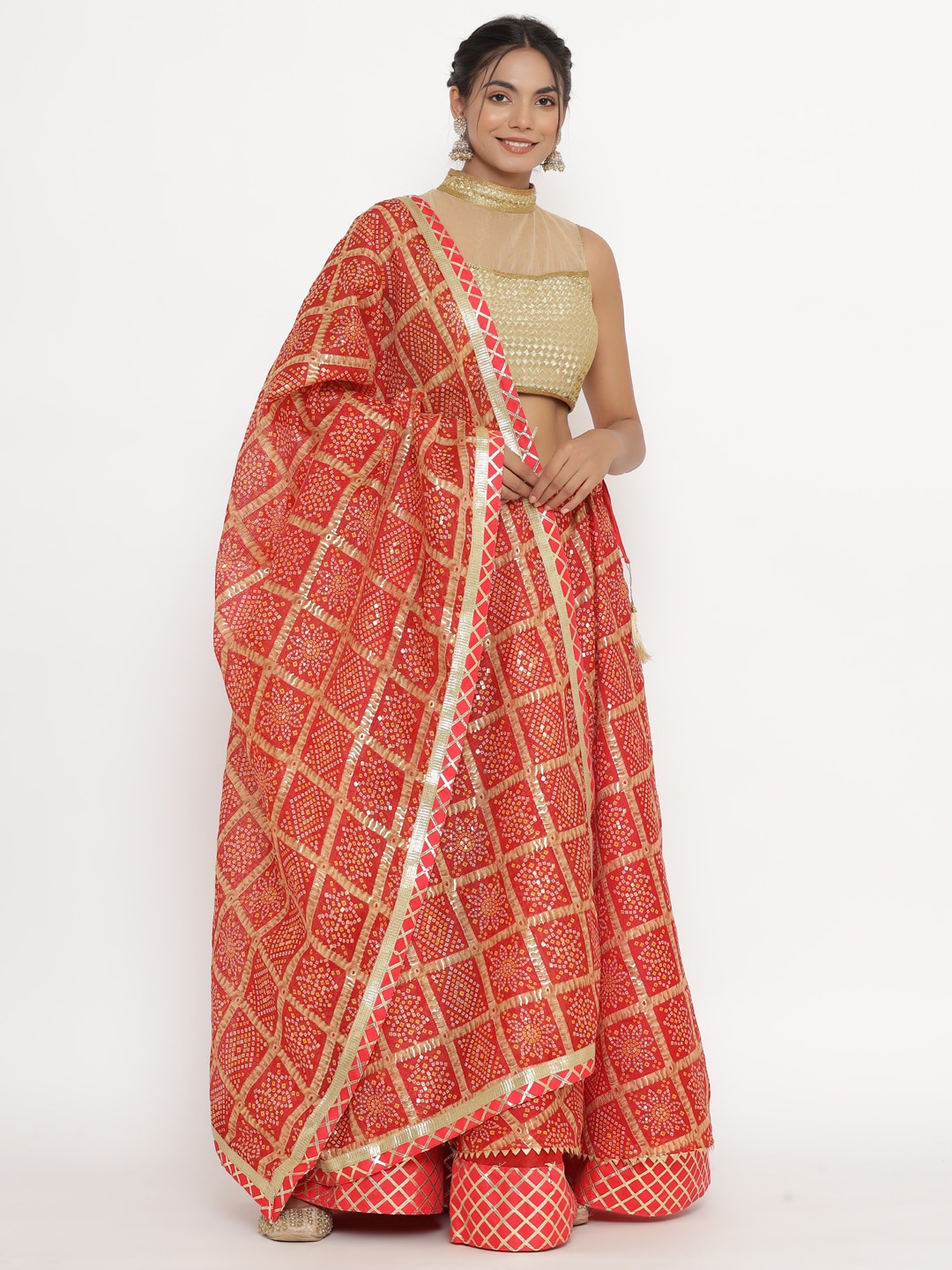 

Kesarya Printed Ready to Wear Lehenga & Unstitched Blouse With Dupatta, Red