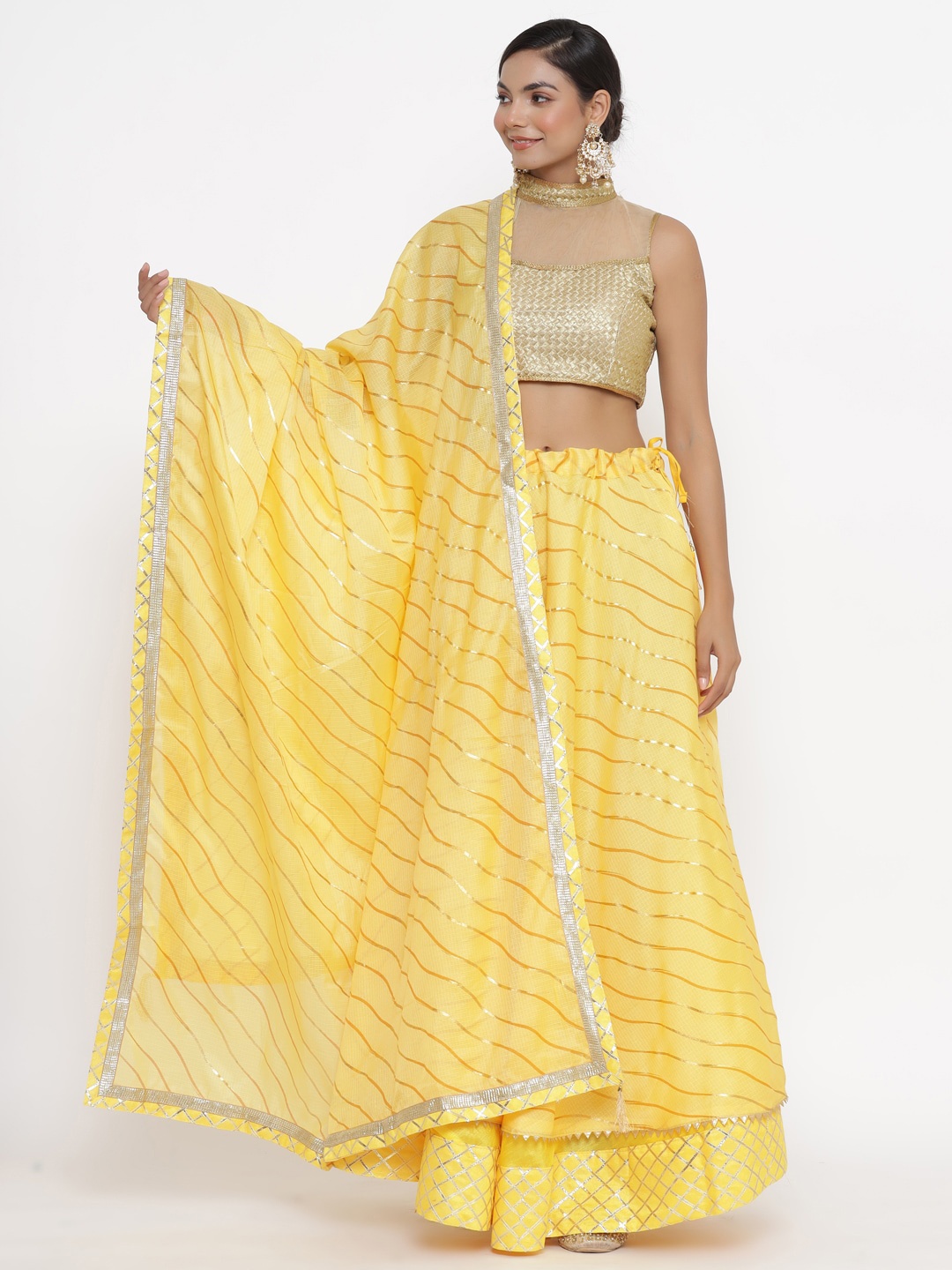 

Kesarya Embellished Ready to Wear Lehenga & Unstitched Blouse With Dupatta, Yellow