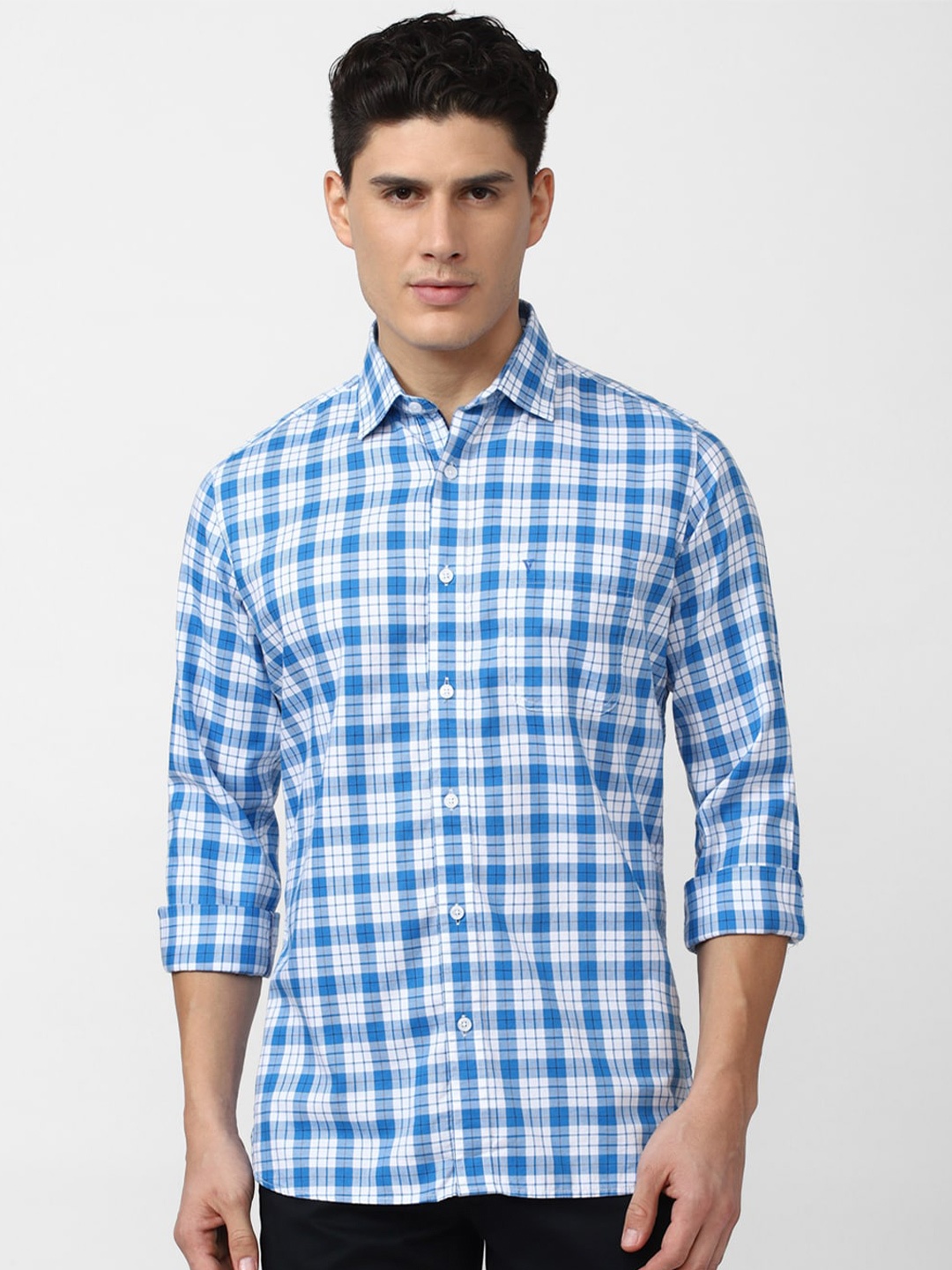 

Van Heusen Sport Men Checked Slim Fit Casual Pure Cotton Shirt, Blue