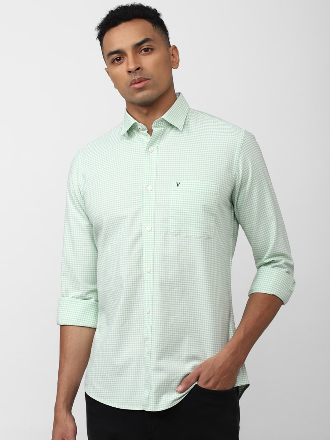 

Van Heusen Sport Men Slim Fit Micro Checks Printed Cotton Casual Shirt, Green