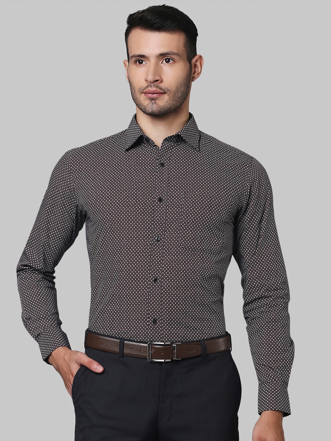 

Raymond Micro Ditsy Printed Slim-Fit Formal Cotton Shirt, Maroon
