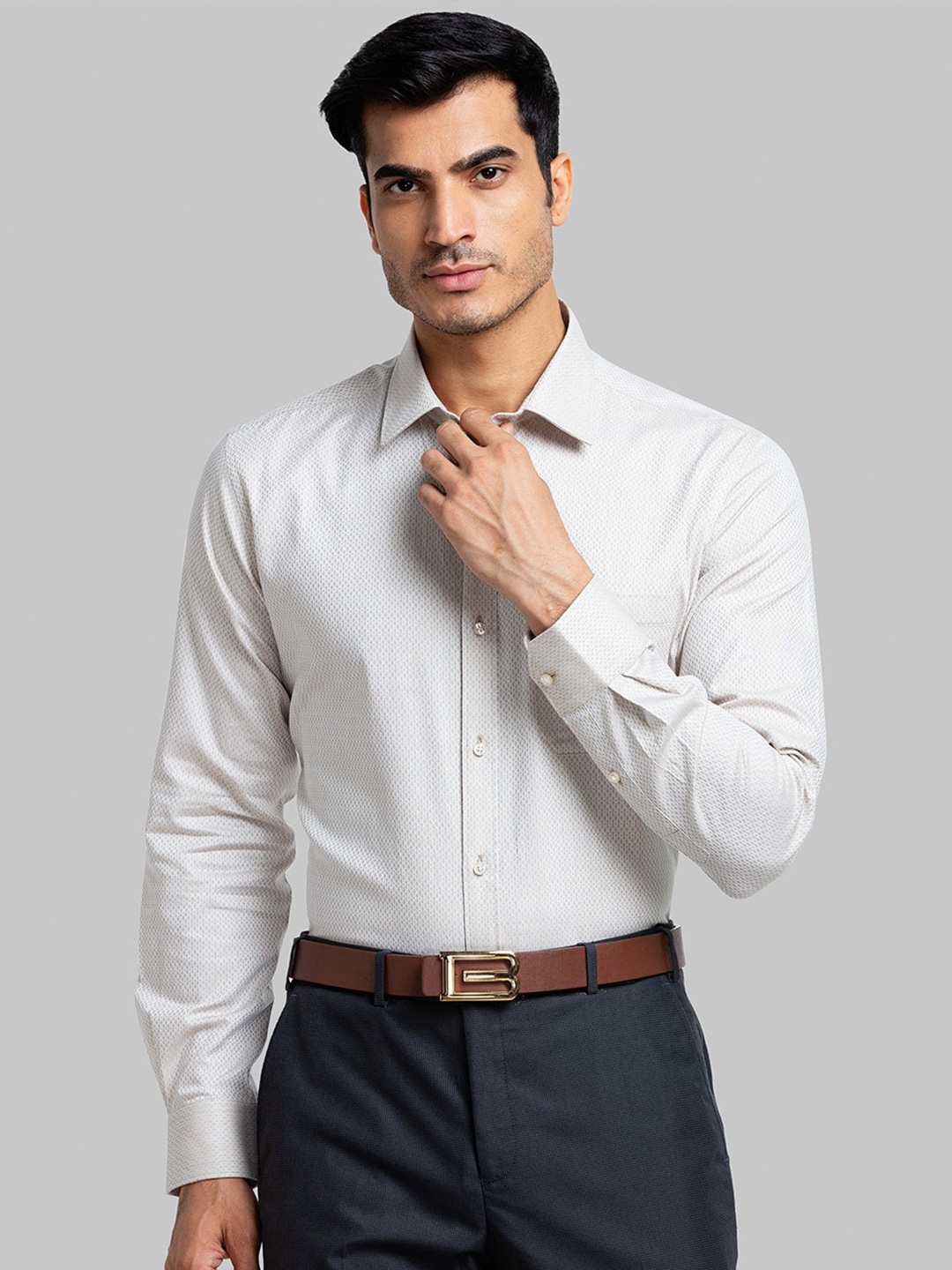 

Raymond Micro Ditsy Printed Formal Cotton Shirt, Beige