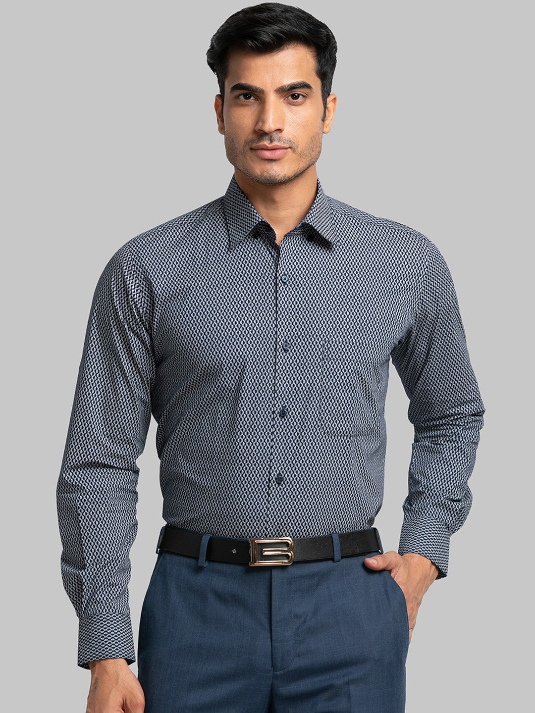 

Raymond Micro Ditsy Printed Formal Cotton Shirt, Blue