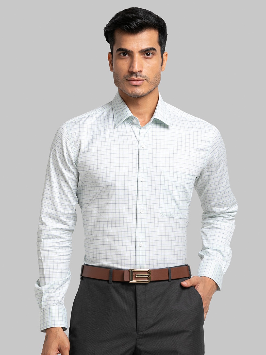 

Raymond Windowpane Checked Slim-Fit Formal Cotton Shirts, White