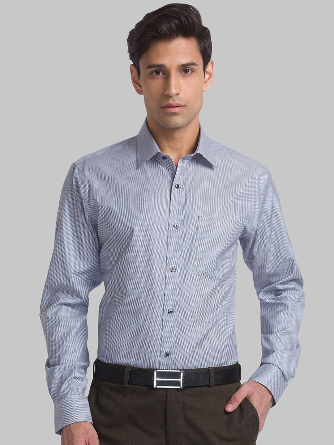 

Raymond Micro Ditsy Printed Slim-Fit Formal Cotton Shirt, Navy blue