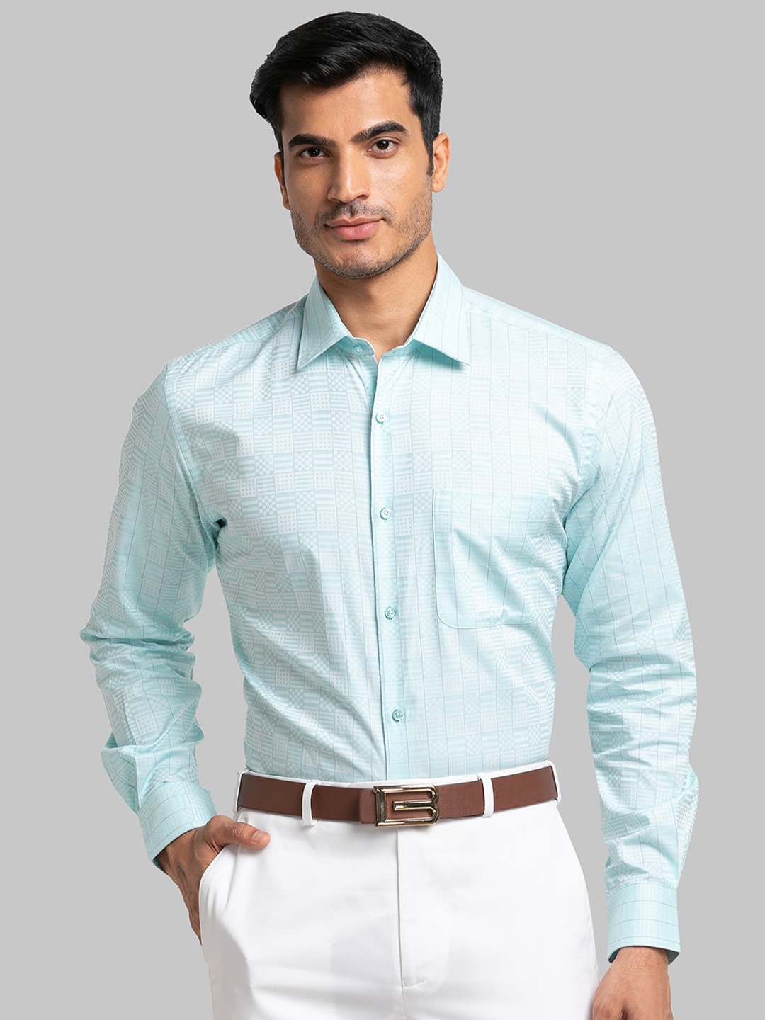 

Raymond Checked Slim-Fit Formal Cotton Shirts, Blue