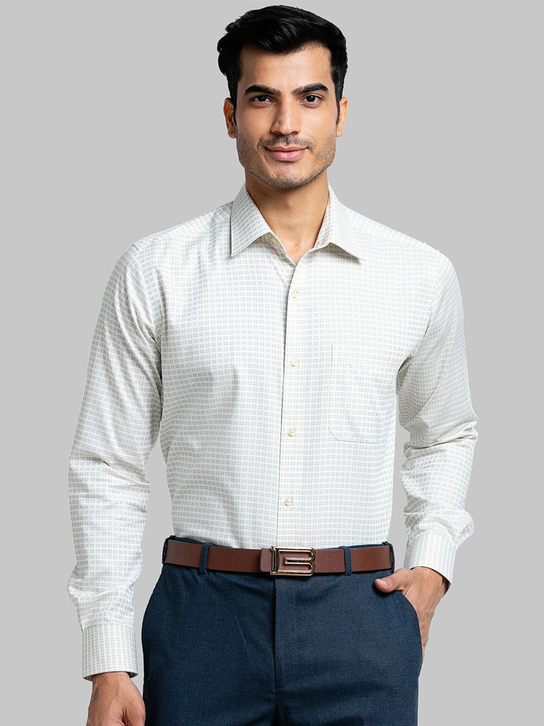 

Raymond Men Checked Formal Cotton Shirt, Green