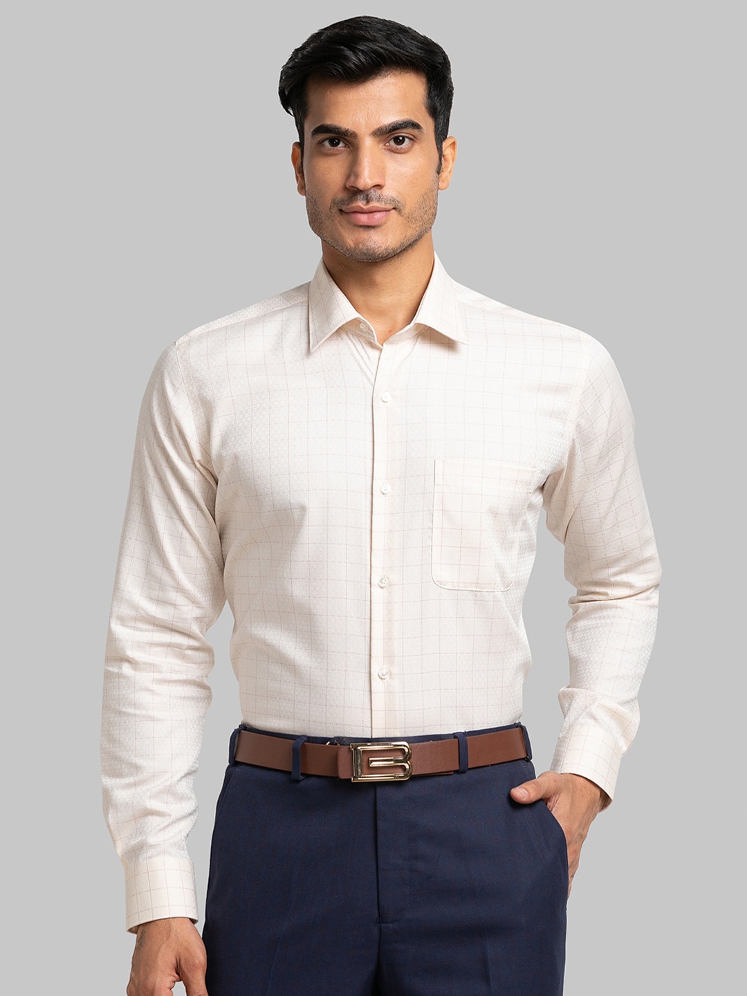 

Raymond Men Checked Cotton Formal Shirt, Yellow