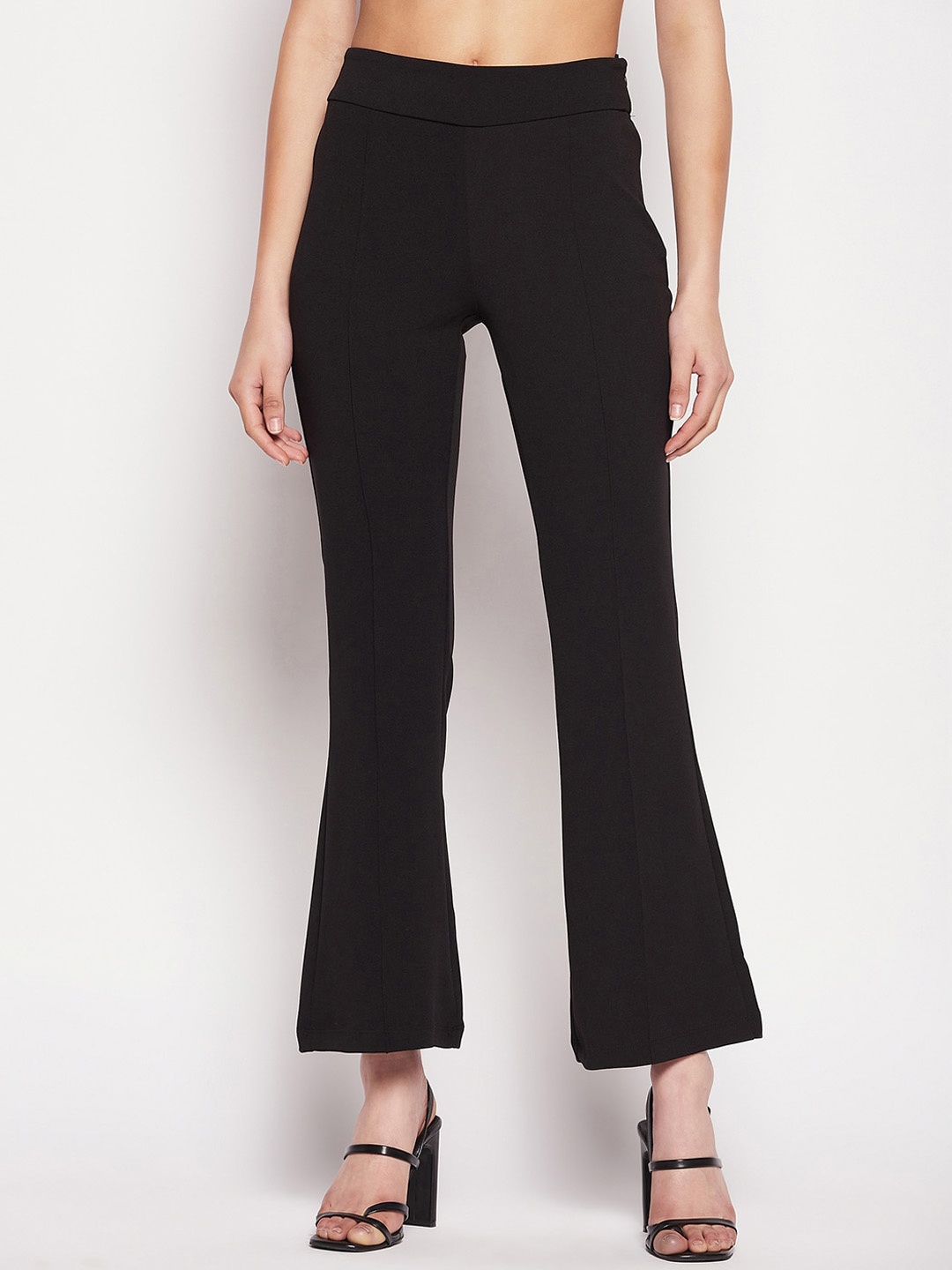 

Madame Women Mid Rise Bootcut Trousers, Black