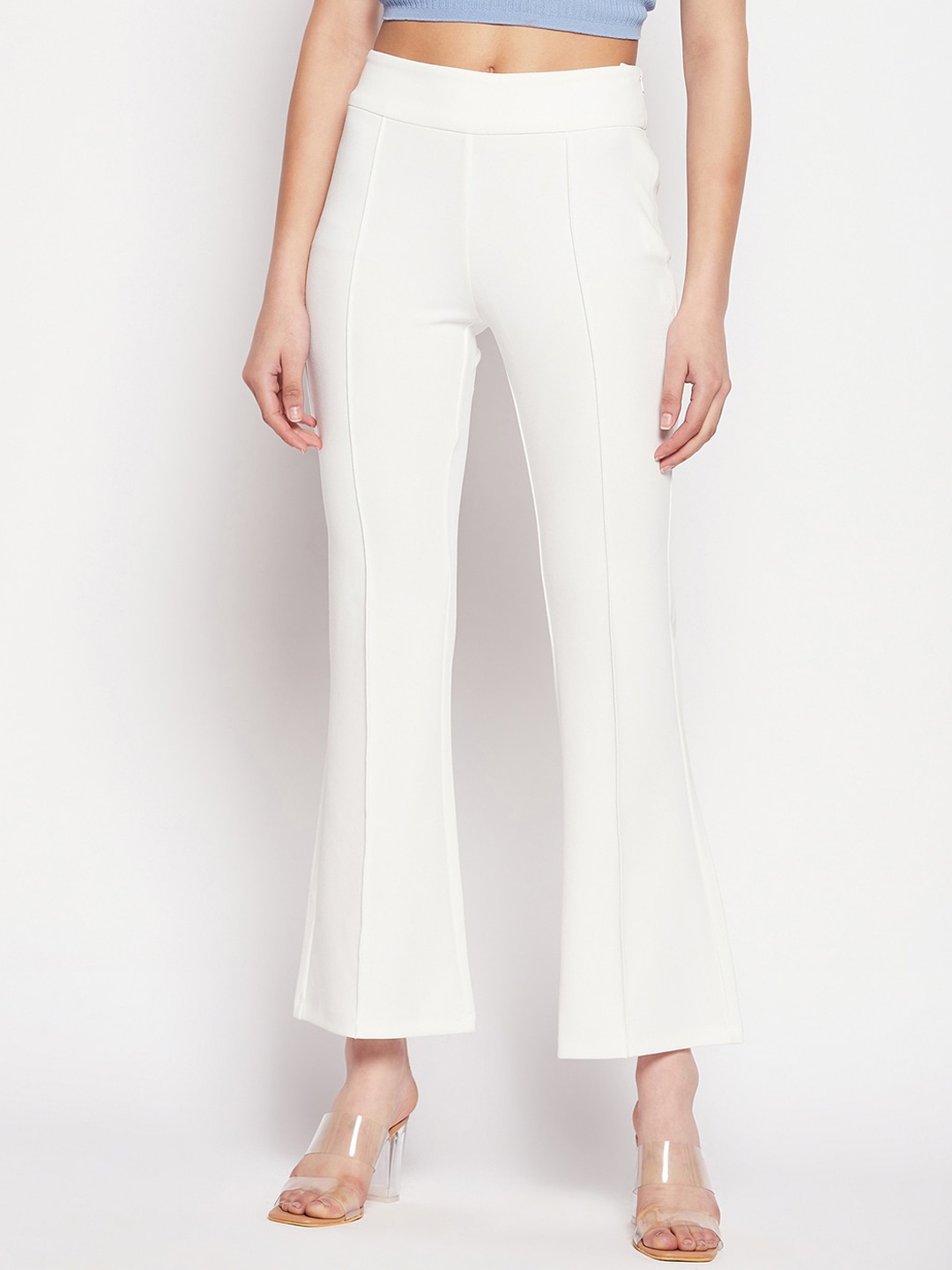 

Madame Women Mid Rise Bootcut Trousers, White