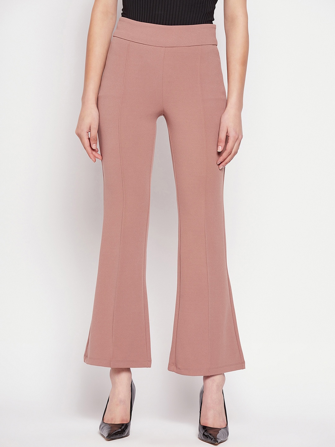 

Madame Women Mid Rise Bootcut Trousers, Peach
