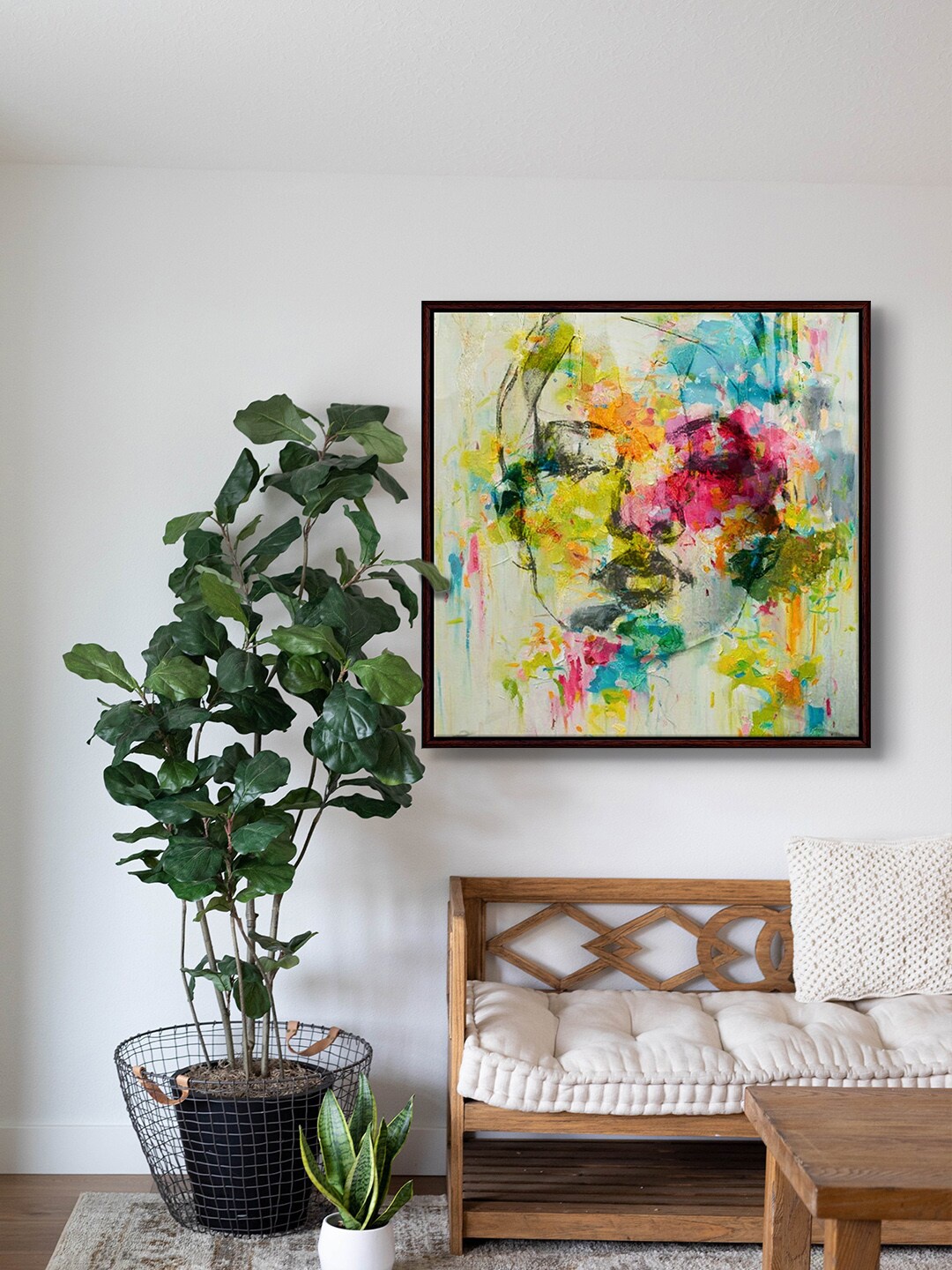 

999Store Beige & Green Modern Women Face Wall Art
