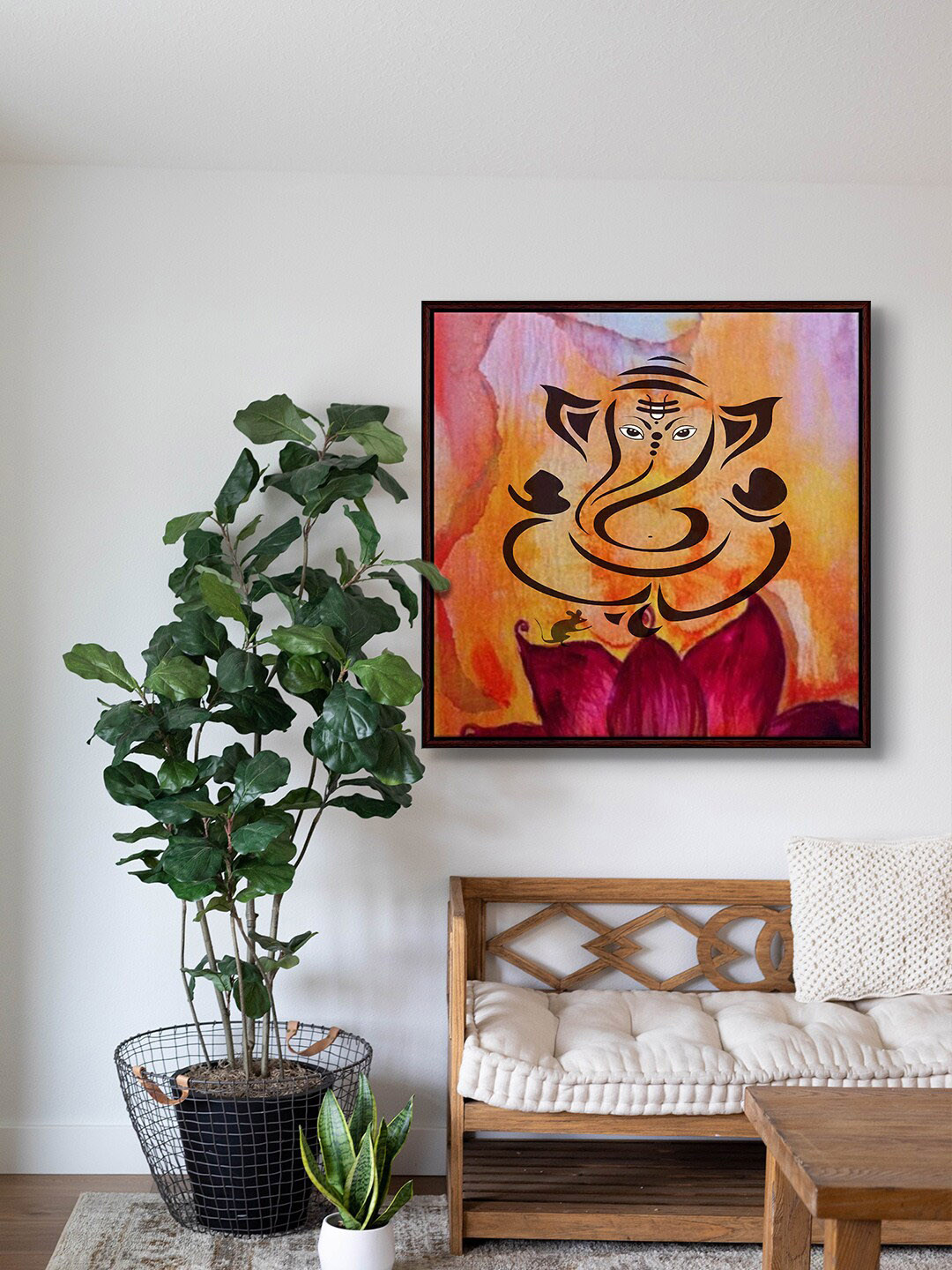

999Store Yellow & Pink Lord Ganesh Wall Painting