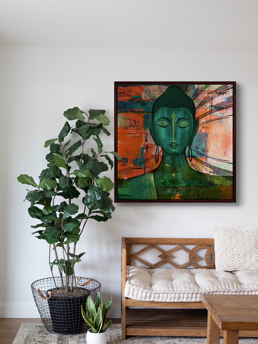 

999Store Brown & Green Lord Buddha Framed Wall Painting