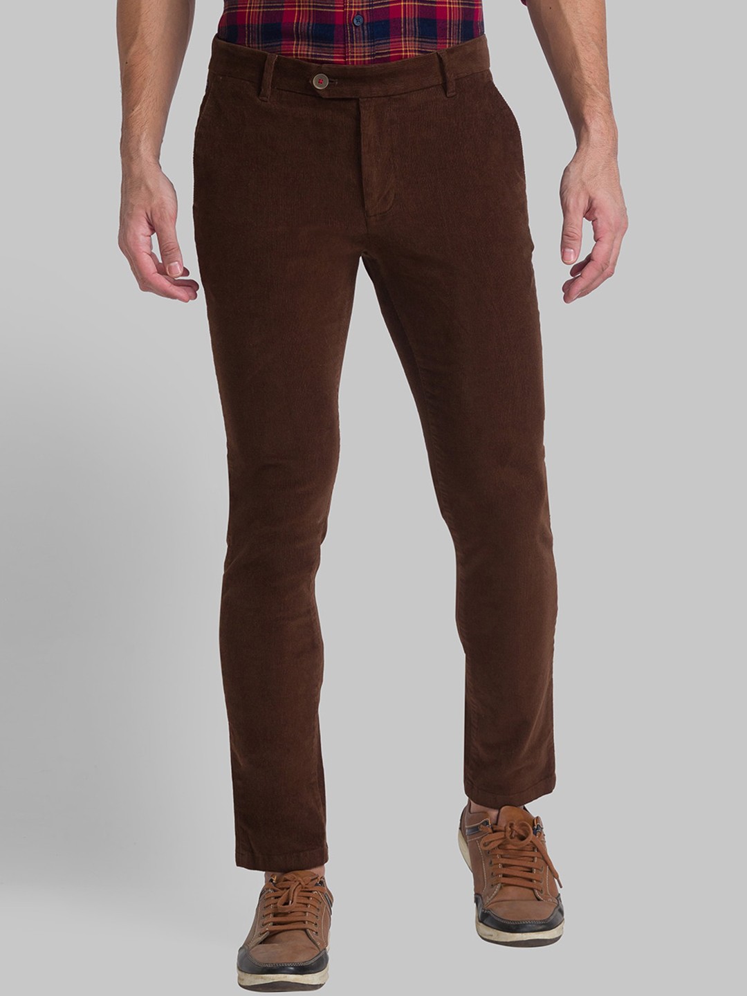 

Raymond Men Cotton Mid Rise Slim-Fit Trousers, Brown