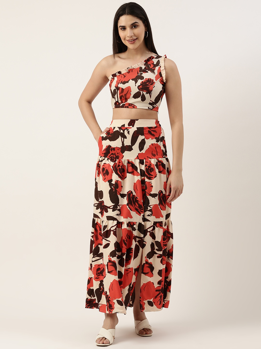 

RACHNA Printed Top with Skirt Co-ords, Orange