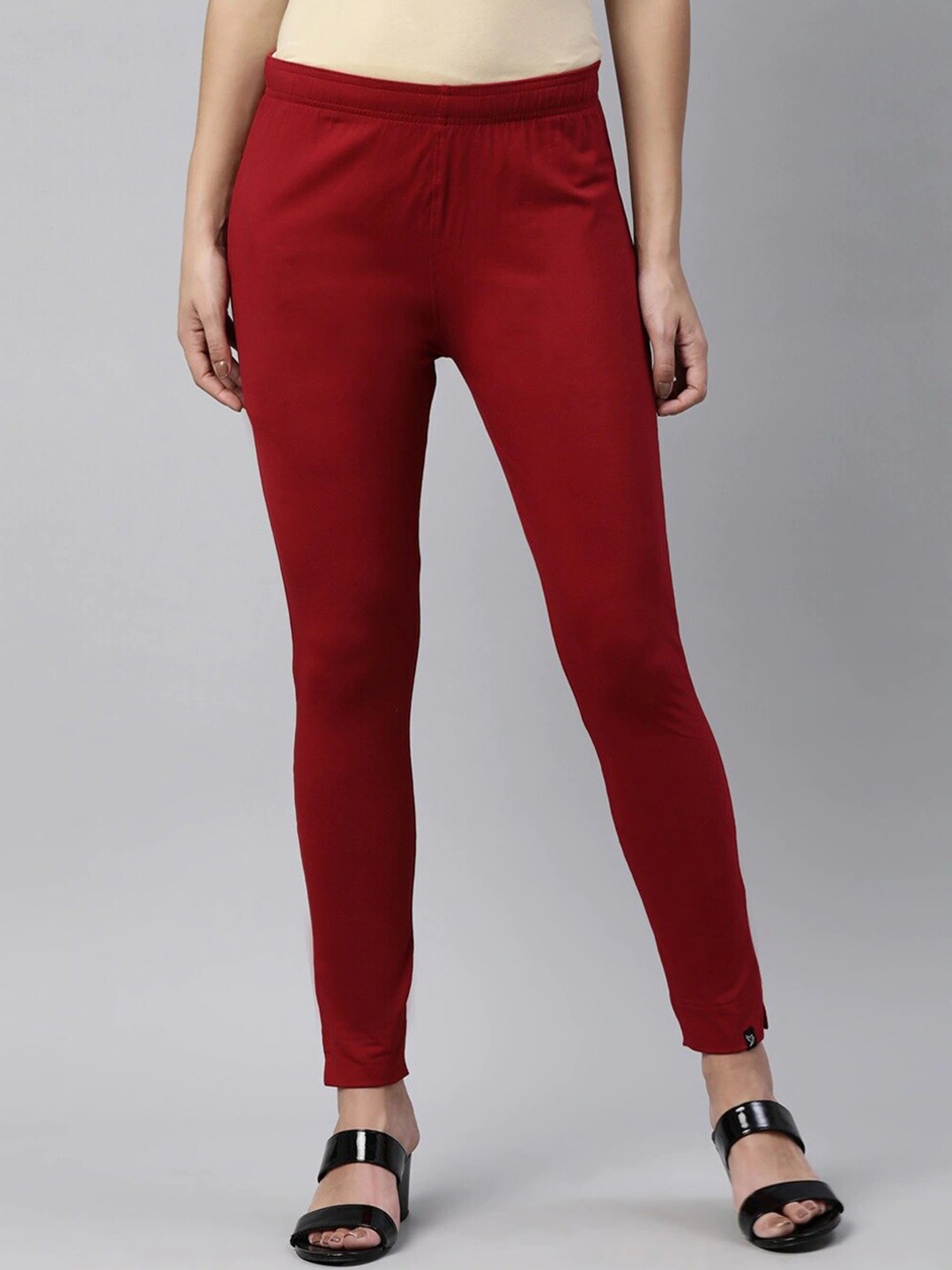 

TWIN BIRDS Pure Cotton Ankle-Length Leggings, Maroon