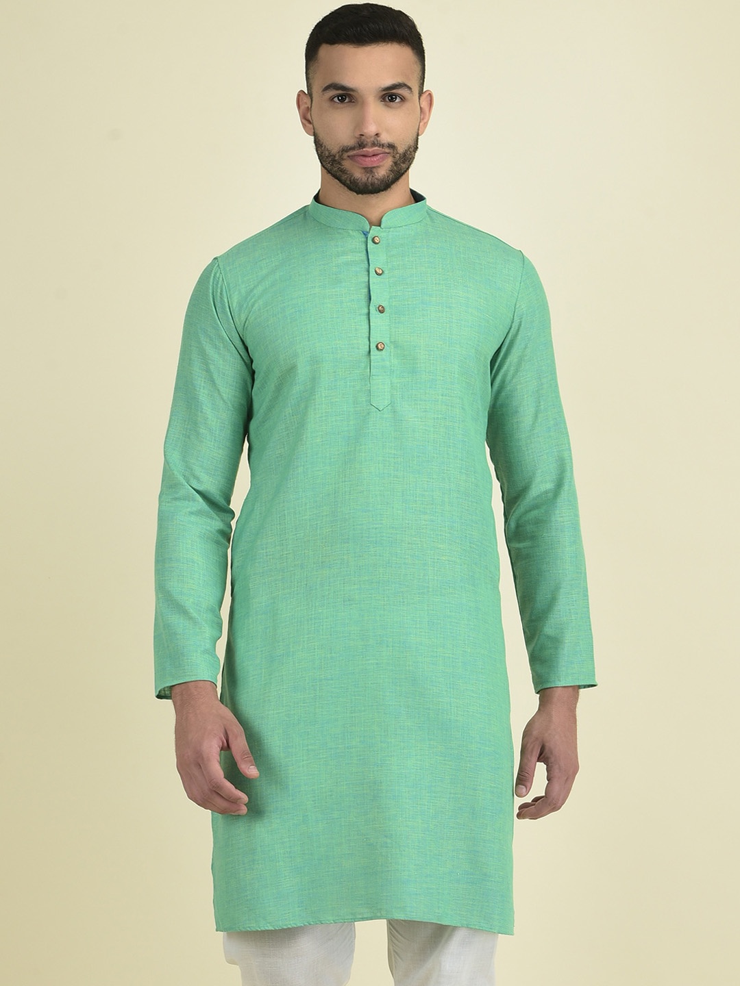 

Anouk Men Mandarin Collar Jacquard Kurta, Green
