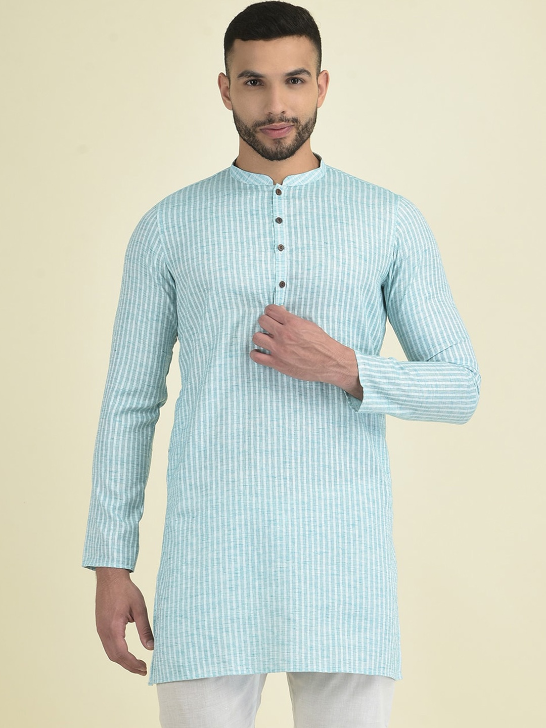 

Anouk Men Woven design Striped Jacquard Kurta, Blue