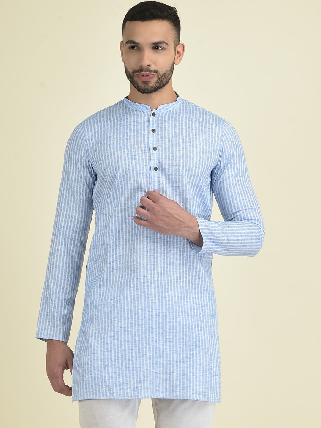 

Anouk Men Striped Woven Design Jacquard Kurta, Blue