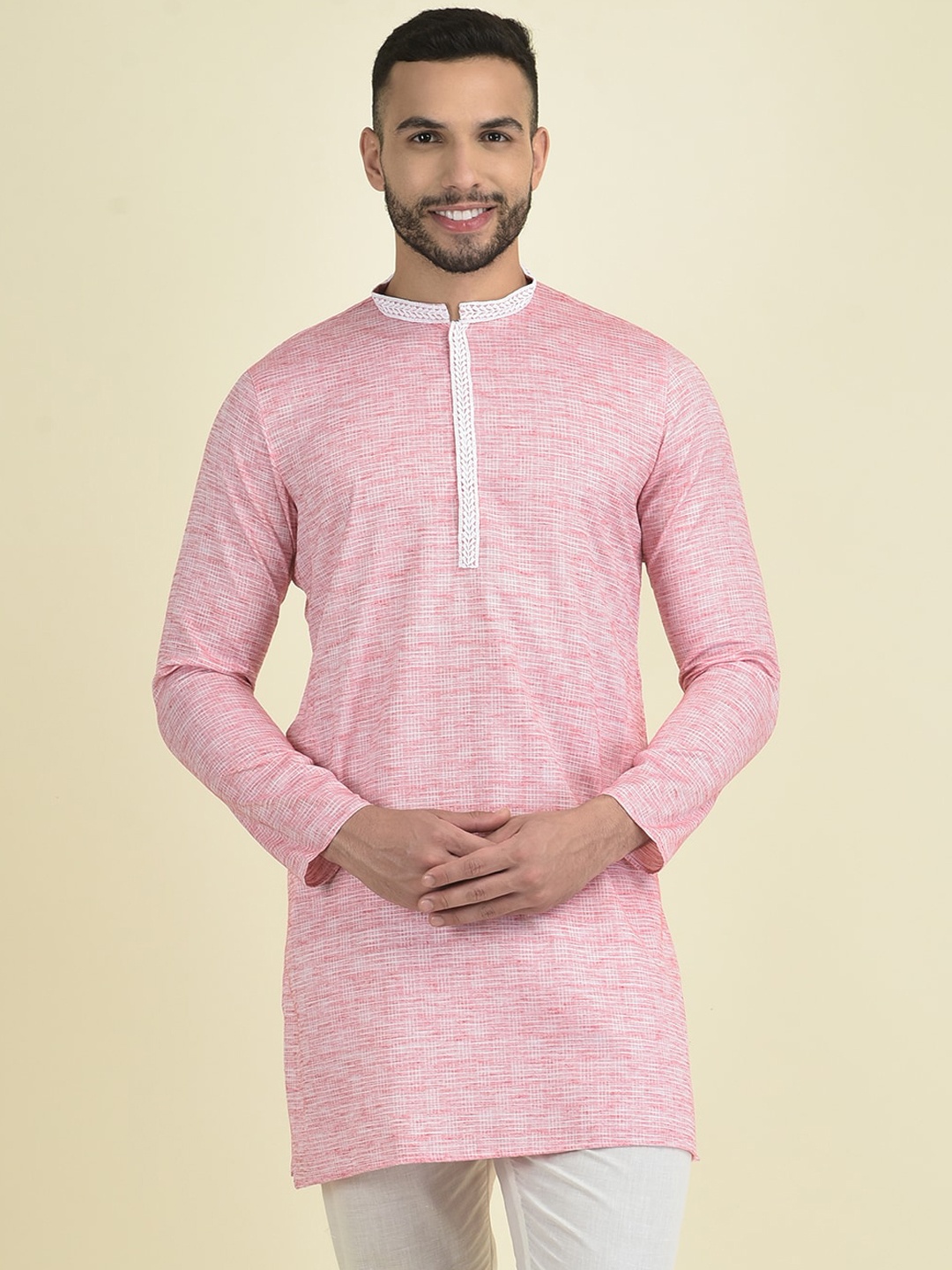 

Anouk Men Woven Design Jacquard Kurta, Pink
