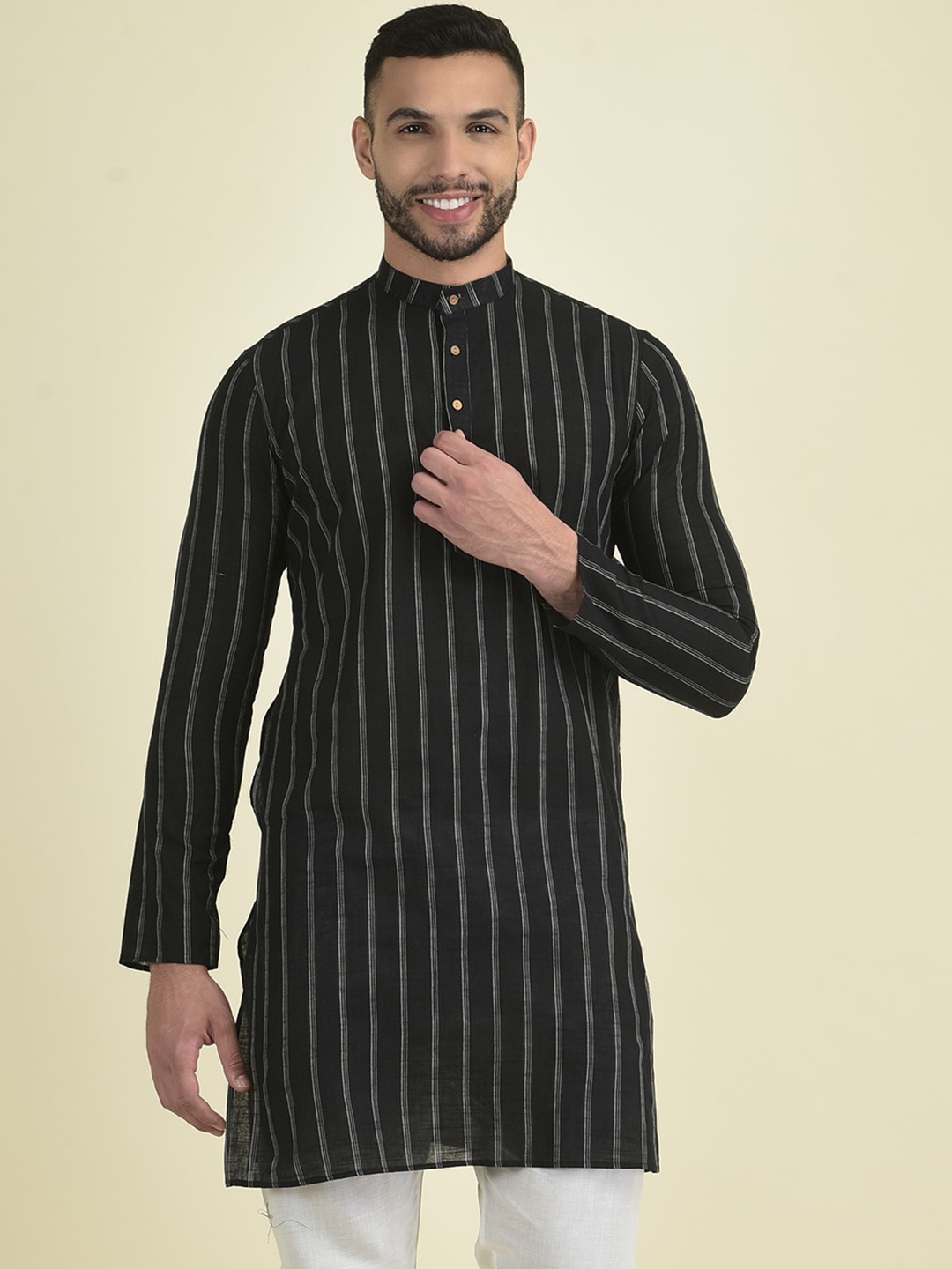 

Anouk Men Striped Jacquard Kurta, Black