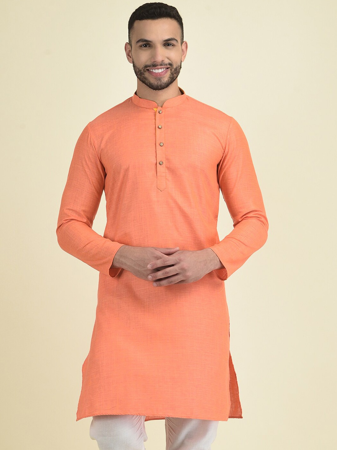

Anouk Men Mandarin Collar Jacquard Kurta, Orange