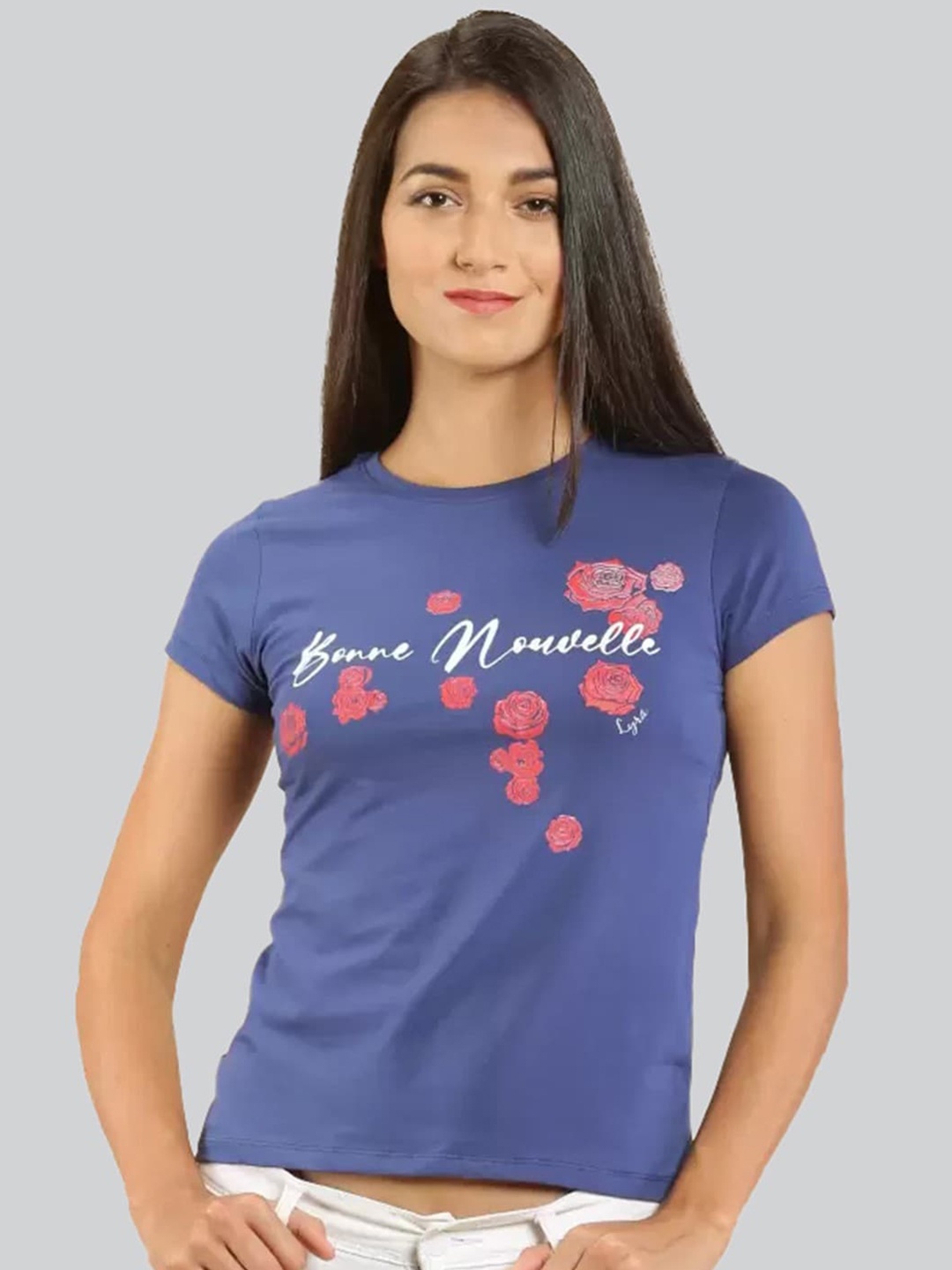 

LYRA Women Floral Printed Cotton T-shirt, Blue