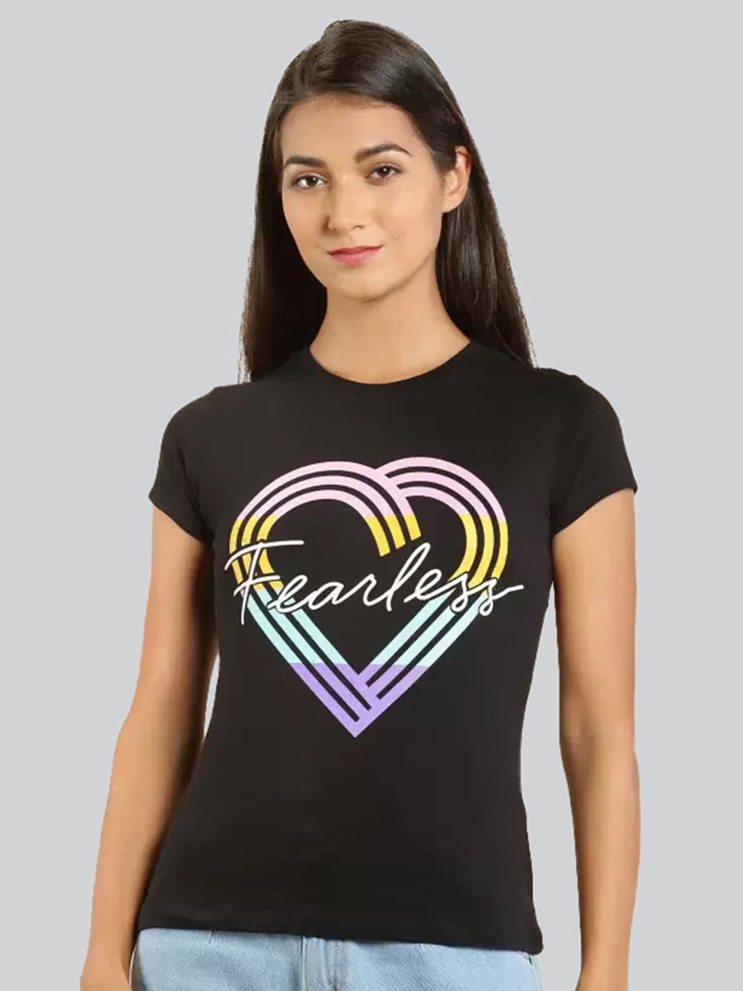 

LYRA Women Graphic Printed Cotton T-shirt, Black