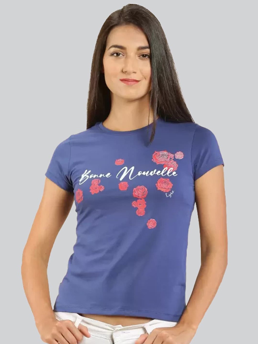 

LYRA Women Floral Printed Cotton T-shirt, Lavender