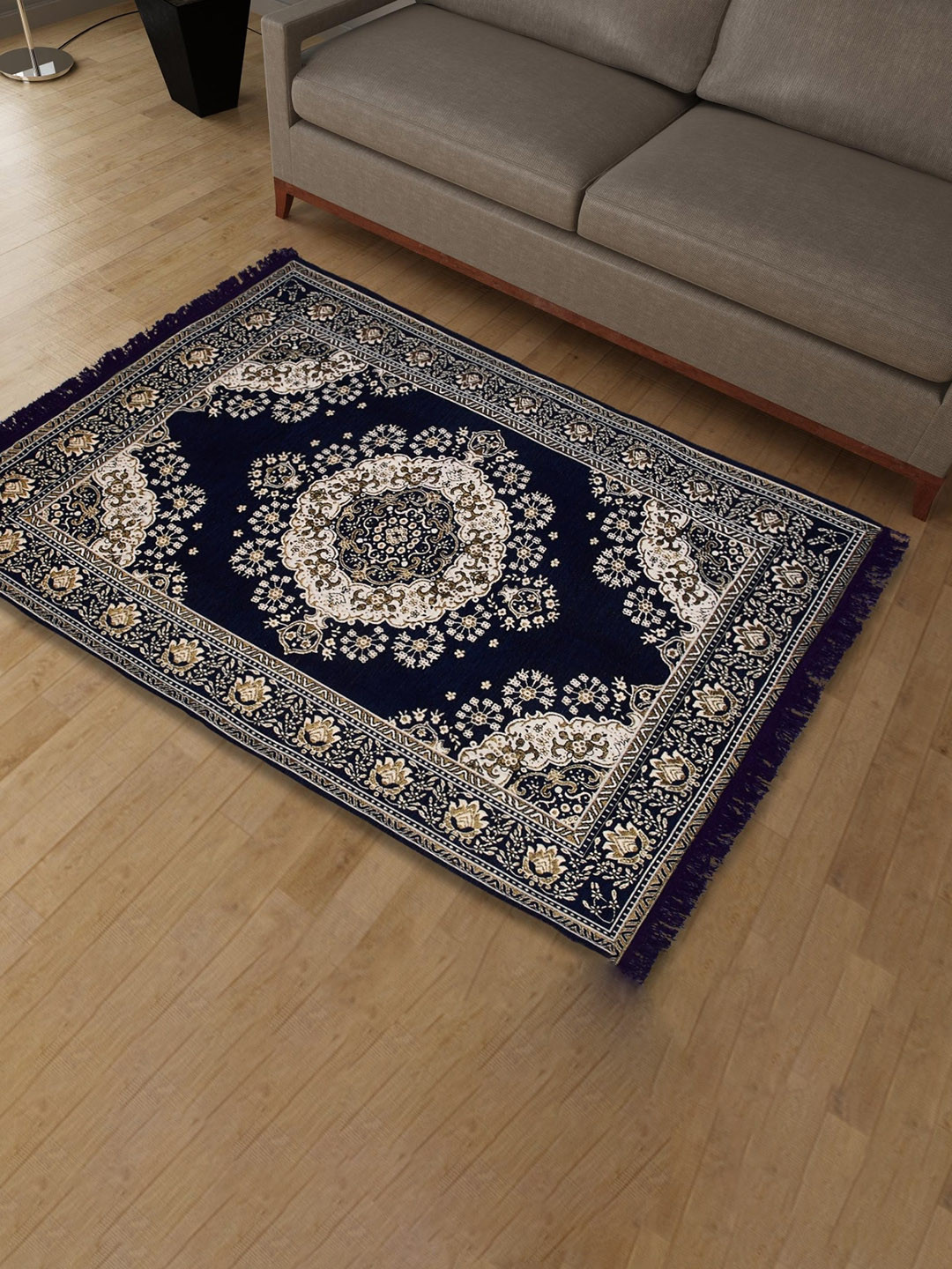 

Home Centre Corsica Classic Blue & Cream-Colored Printed Chenille Woven Rectangular Carpet