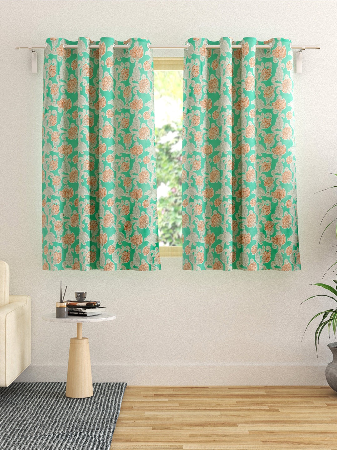 

Home Centre Green & White Set of 2 Floral Black Out Window Blinds