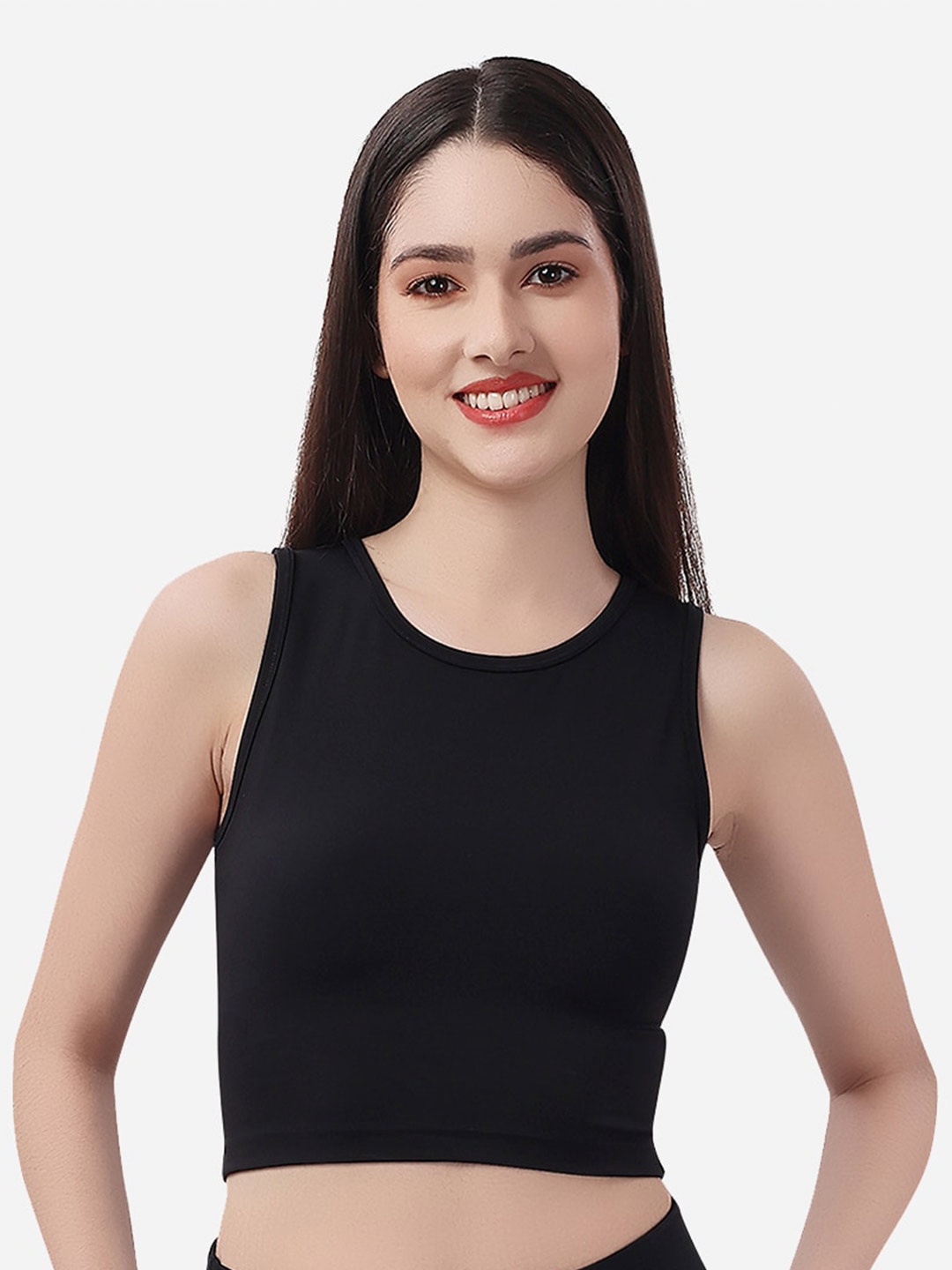 

Soie Sleeveless Quick Dry Athleisure Tank Crop Top, Black