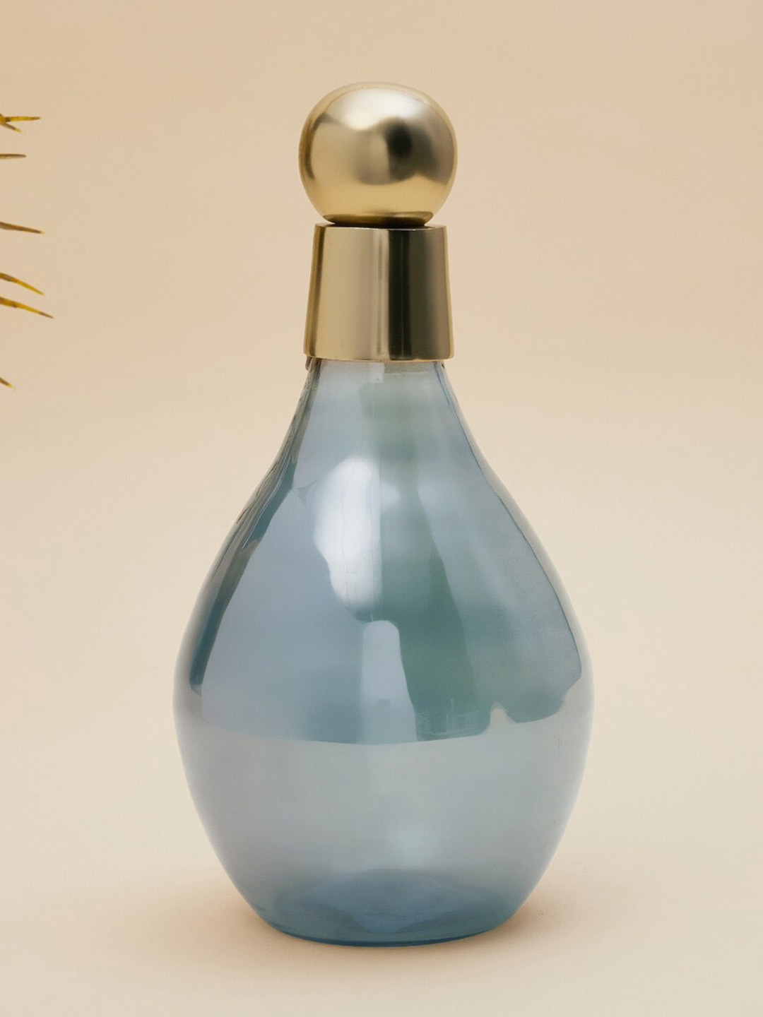 

Home Centre Splendid Mrt Blue & Gold Toned Glass Canister with Metal Lid Table Accent