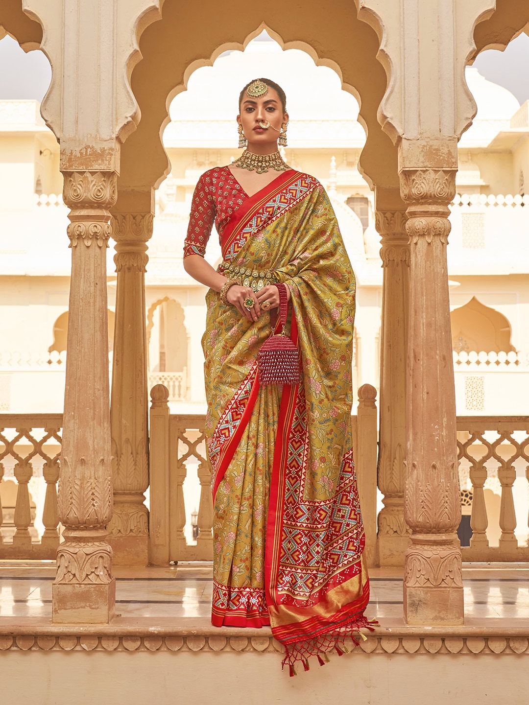 

elora Floral Pure Silk Patola Saree, Gold