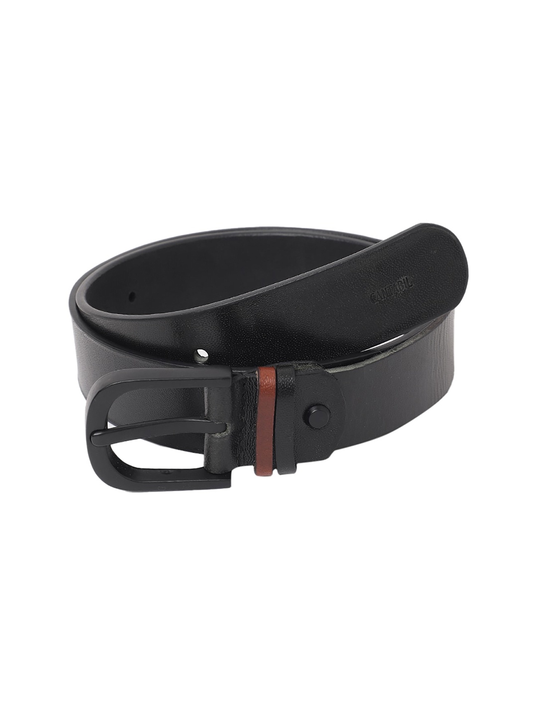 

Cantabil Men Leather Tang Closure Belt, Black