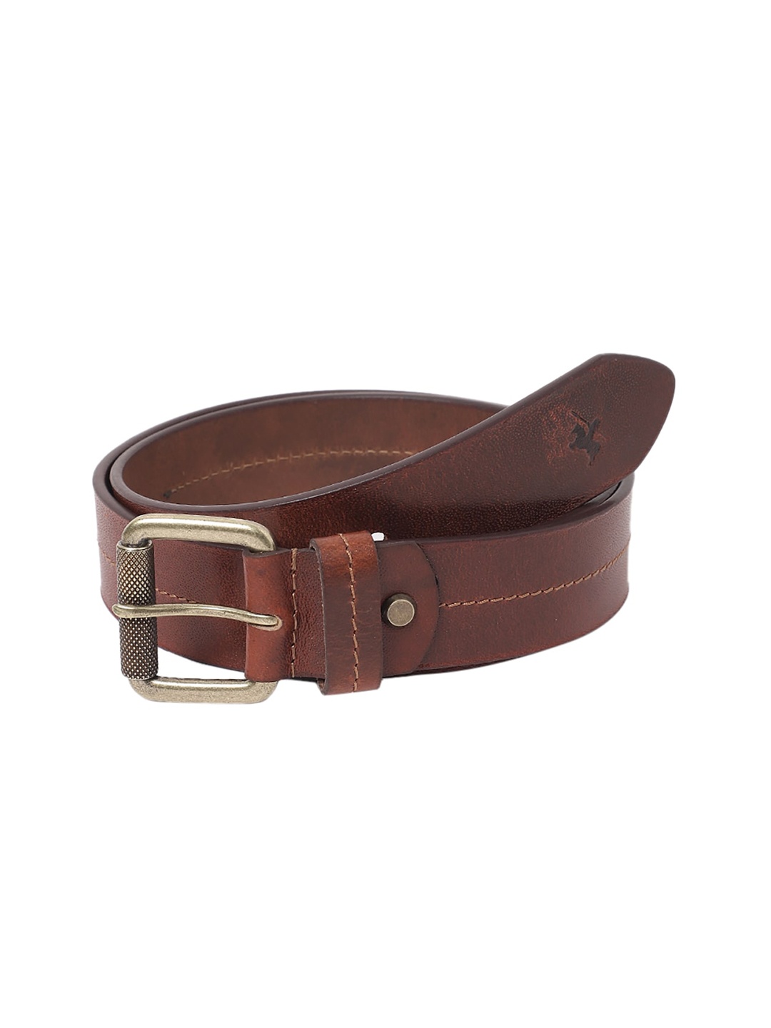 

Cantabil Men Textured Tang Closure Leather Belt, Brown