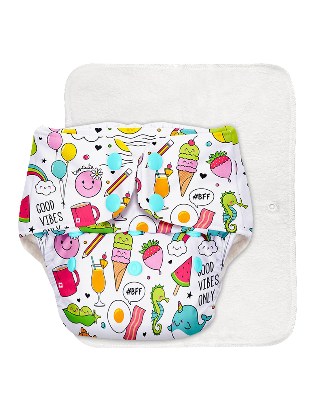 

SuperBottoms Infants Basic Quick Dry Ultra Thin Pad Diaper - Doodles, White