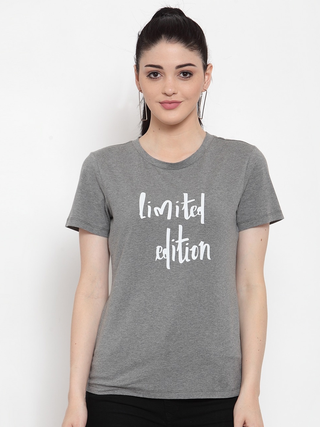 

DOOR74 Typography Printed Cotton T-shirt, Grey