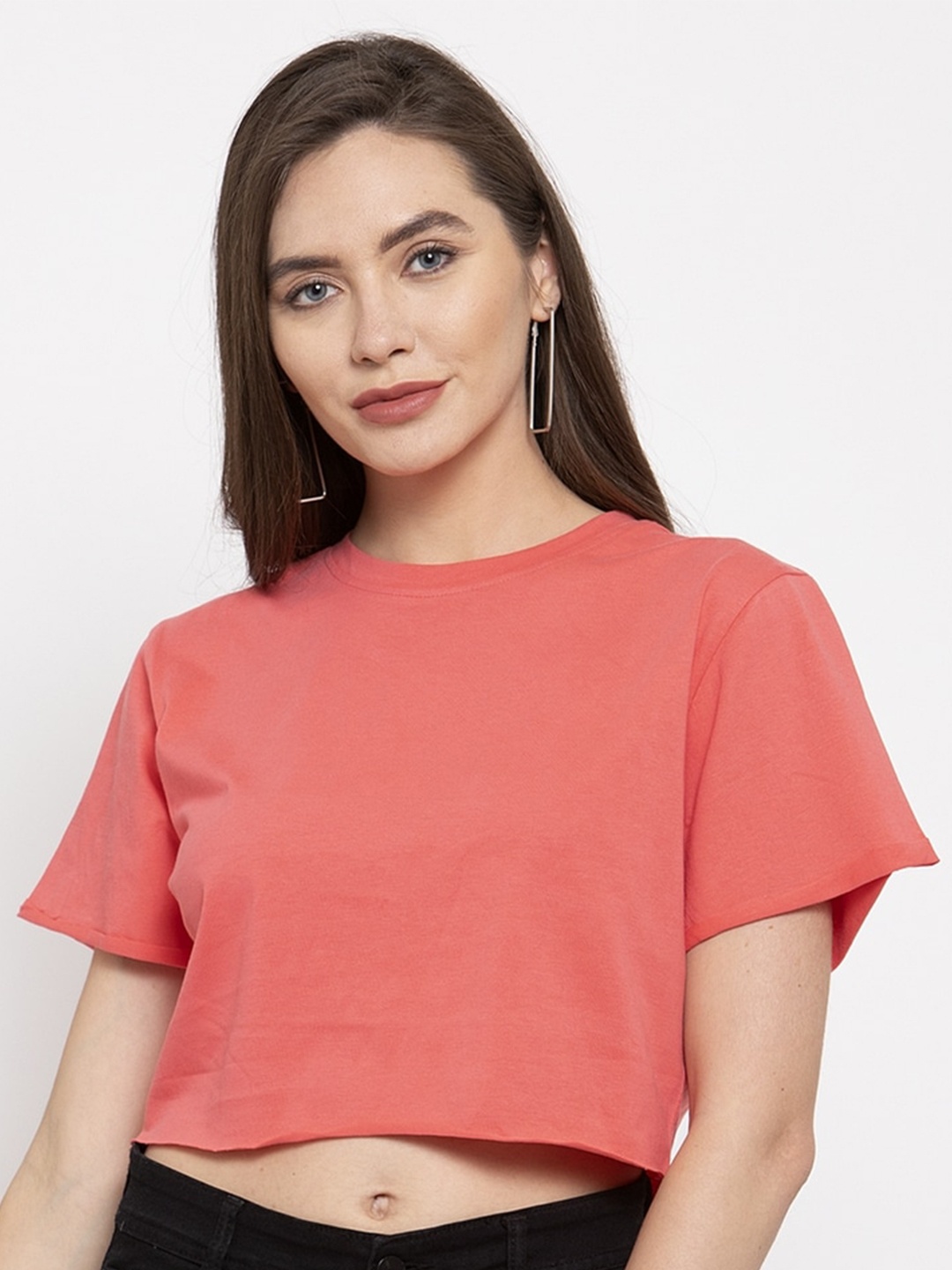 

DOOR74 Cotton Crop T-shirt, Coral