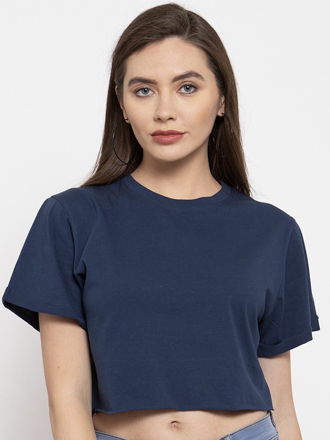 

DOOR74 Women Navy Blue T-shirt