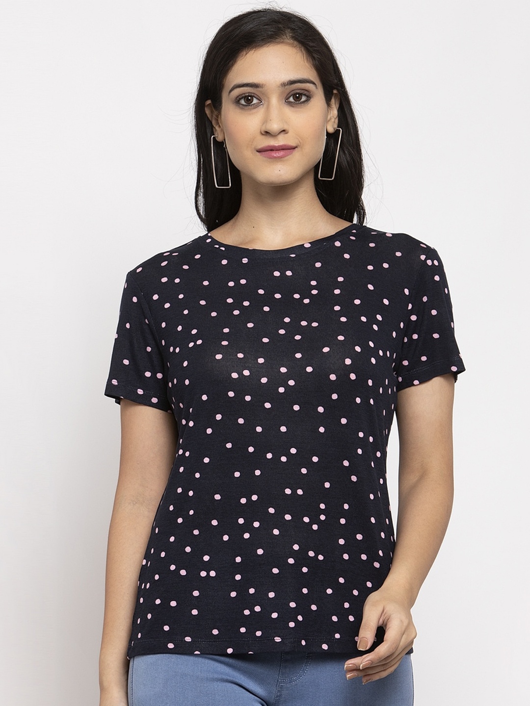 

DOOR74 Polka Dot Printed Cotton T-shirt, Black